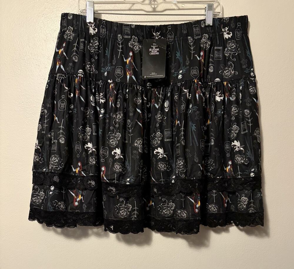 Disney The Nightmare Before Christmas Tiered Skirt Size 3X Black Gray New